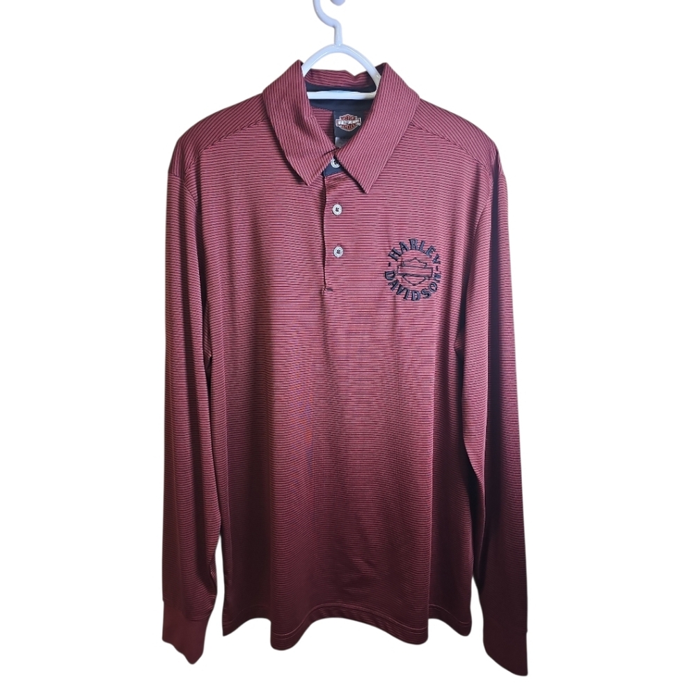 Harley Davidson Embroidered Logo Long Sleeve Polo Style Shirt Sz L EUC